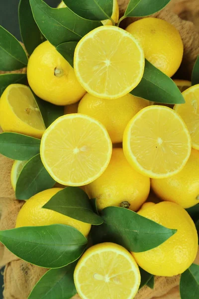 Groupe de citrons avec des feuilles, isolé sur fond — Photo