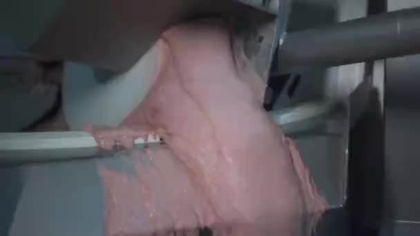 Zpracování uzenek v masárně Uzenky vyráběné automatickým strojem — Stock video