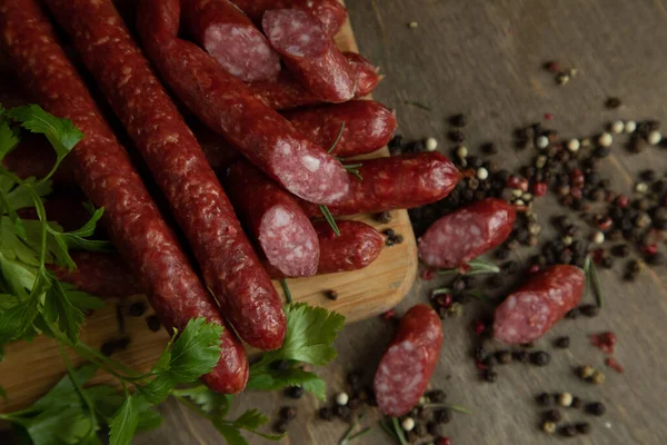 Smoked pork sausages, isolated on white background. — Stock fotografie