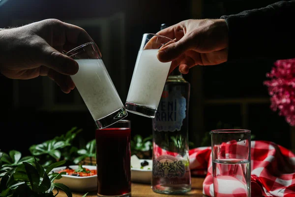 National Turkish alcoholic drink Raki and appetiser on table Images De Stock Libres De Droits