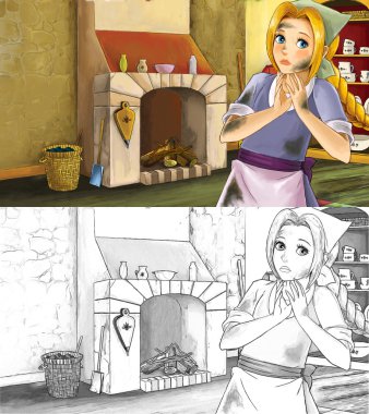 kirli ayakta ve mutfakta dinleme kız giyinmiş