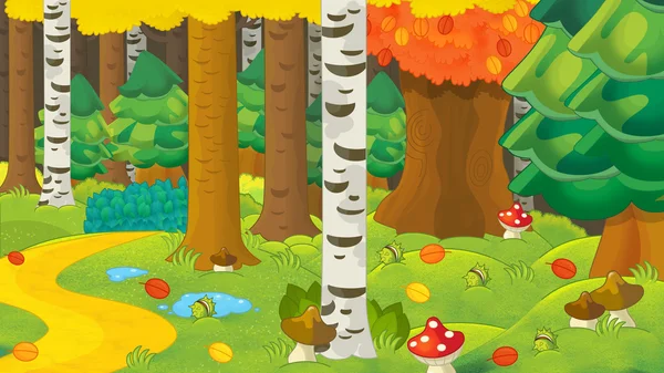 Cartoon autumn nature scene — Stock Photo, Image