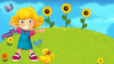 Doğa sahne bir çocukla - illüstrasyon çocuklar için