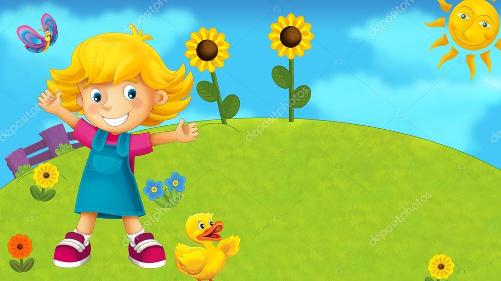 Escena de la naturaleza con un niño ilustración para