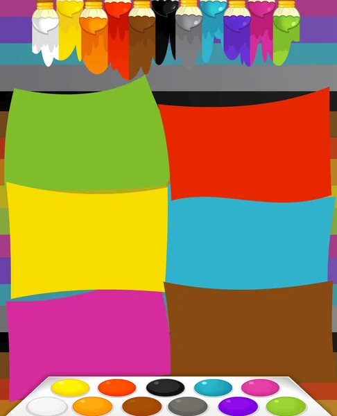 Cena de desenhos animados de escovas e paleta colorida - quadro — Fotografia de Stock
