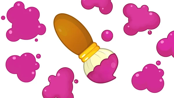 Cartoon Pinsel und Spritzer mit rosa Farbe — Stockfoto