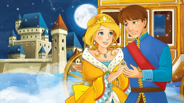 Scena di cartoni animati con principe e principessa — Foto Stock