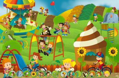 Lunapark eşleme oyunu - oynayan çocuklar çizgi film sahne