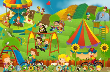 Lunapark eşleme oyunu - oynayan çocuklar çizgi film sahne