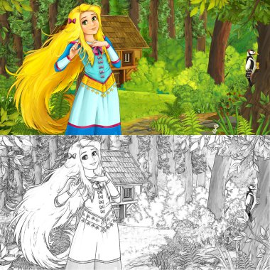 Çizgi film doğa sahne güzel manga kız ile