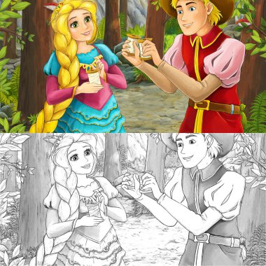 Ormanda konuşuyor karikatür mutlu çift