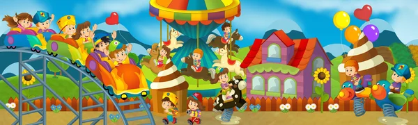 Cartoon scene of kids playing in the funfair — Stock Photo, Image