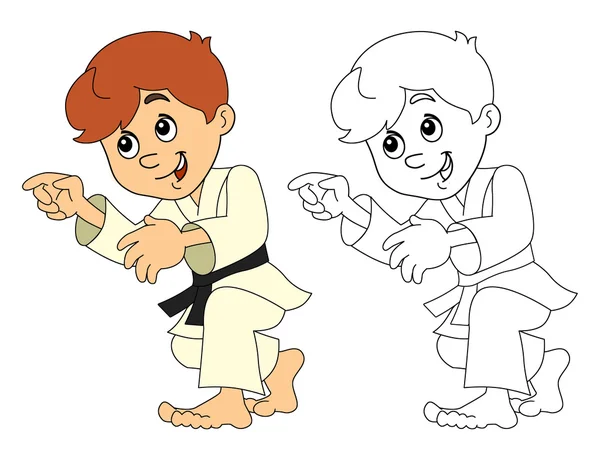 Cartoon child training - with coloring page — Stock Photo, Image