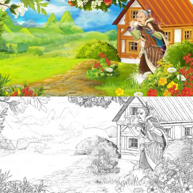 Çizgi film çiftlik sahne - korkunç cadı