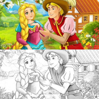 Sevgi dolu bir çift çizgi film sahne