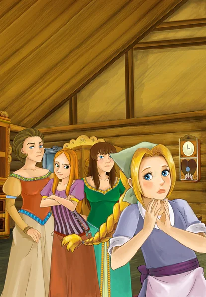 Mãe e três irmãs - conversando no quarto — Fotografia de Stock