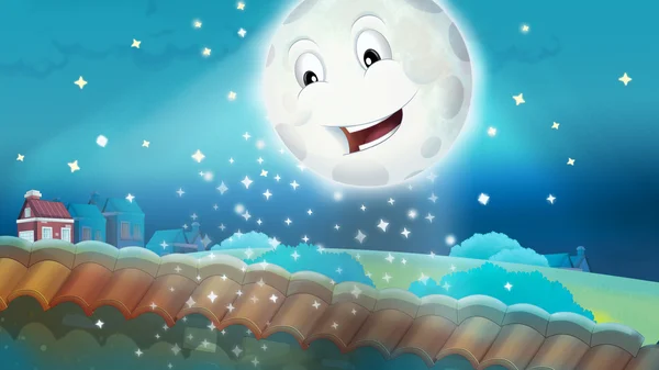 shining moon on sky Cartoon happy scene