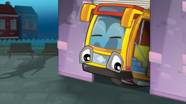 Cartoon scene of a scared truck on the street — Stock Photo, Image