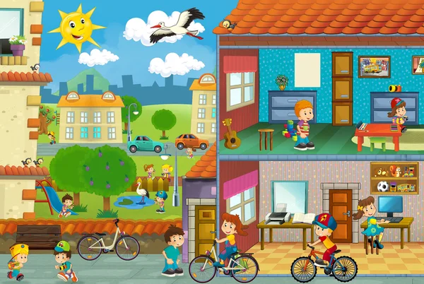 Cartoon city sahne — Stok fotoğraf