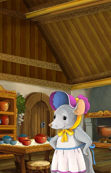 Dibujos animados cuento de hadas escena de un ratón en la cocina — Foto de Stock