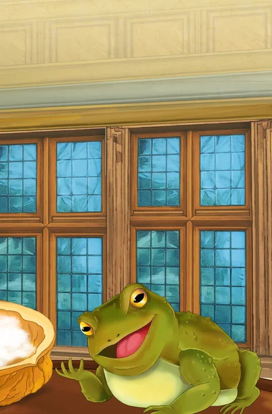 Cartoon scene - cartoon frog sitting looking to the audience and talking something — Stock Photo, Image