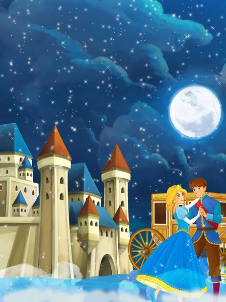 Prince and princess - castle and carriage in the background — Stock Photo, Image