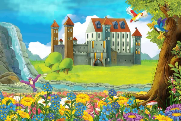 Σκηνή κινούμενα σχέδια σε ένα κάστρο - στάδιο για διαφορετική χρήση - για τα παραμύθια - βιβλίο ή παιχνίδι - εικονογράφησης για παιδιά — Φωτογραφία Αρχείου