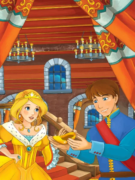 Príncipe e princesa no salão do castelo - conversando — Fotografia de Stock