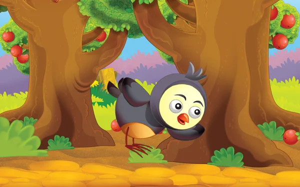 Мультфильм о ферме с животным - летающей птицей - иллюстрация для детей — стоковое фото