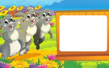 Mutlu tavşan ile Karikatür illüstrasyon - çiftlikte farklı hayvanlar