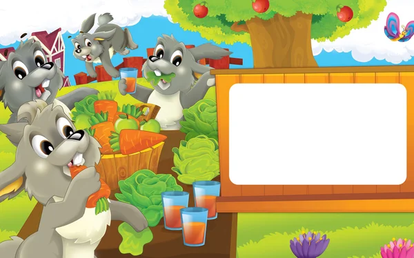 Cartoon afbeelding met gelukkige konijnen — Stockfoto