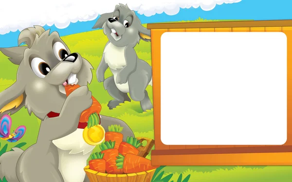 用快乐的兔子的卡通插图 — 图库照片