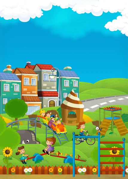 Cartoon scene of kids playing — Stock Photo, Image