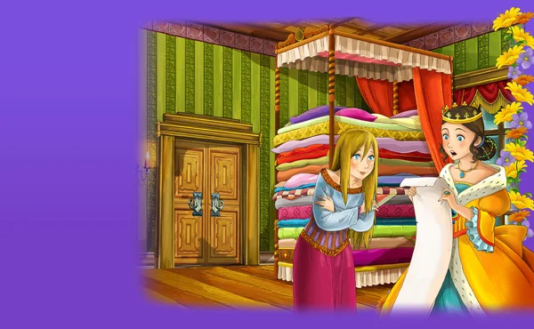 Cartoon scene of palace room with princess