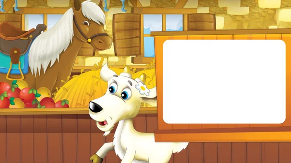 Cartoon scene with happy horse and goat — Stock Photo, Image