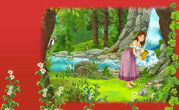 Escena de cuento de hadas de dibujos animados en el bosque — Foto de Stock