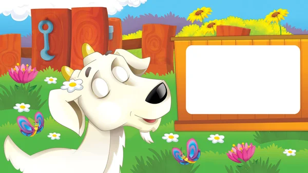 Cena dos desenhos animados com engraçado jovem cabra pensando em algo com os olhos fechados — Fotografia de Stock