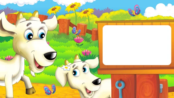 Cartoon scene with funny young goat - illustration for children — Stock Photo, Image
