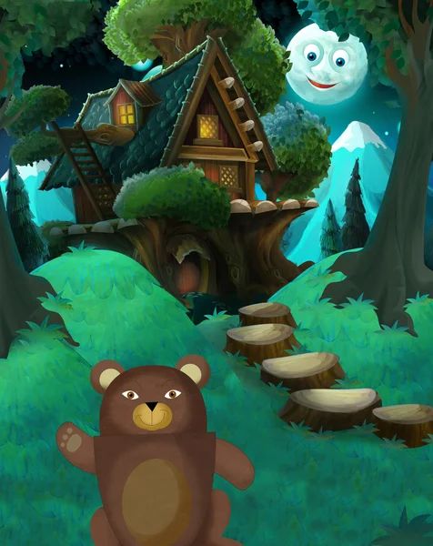 Cartoon forest scene with happy bear - for different usage - illustration for children — Stock Photo, Image