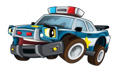 Çizgi film polis arabası - çocuklar için illüstrasyon izole-