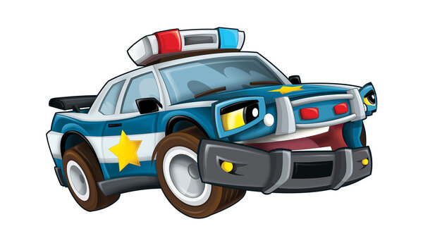 Мультфильм полицейский автомобиль - изолирован - иллюстрация для детей
