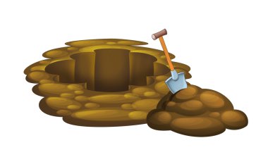 delik ve çamur yığını içinde kürek