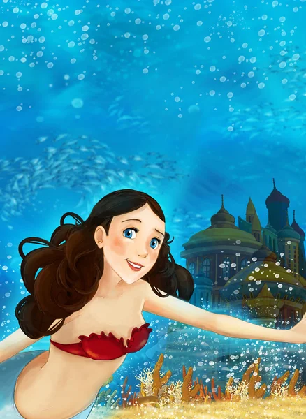 Cartoon fantasy scene on underwater kingdom — Stock Photo, Image