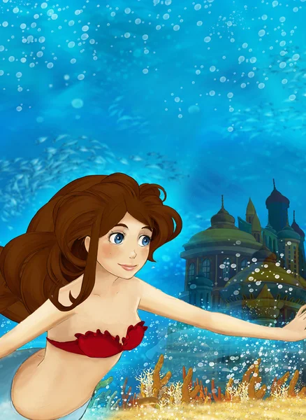 Cartoon fantasy scene on underwater kingdom — Stock Photo, Image