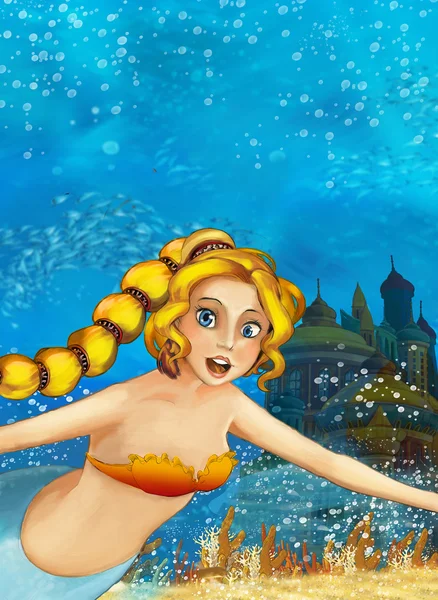 在水下王国卡通幻想场景 — 图库照片