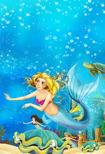 Cartoon fantasy scene on underwater kingdom — Stock Photo, Image