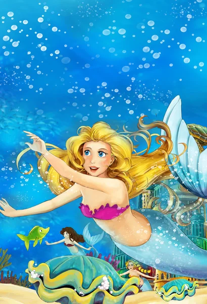 Cartoon fantasy scene on underwater kingdom