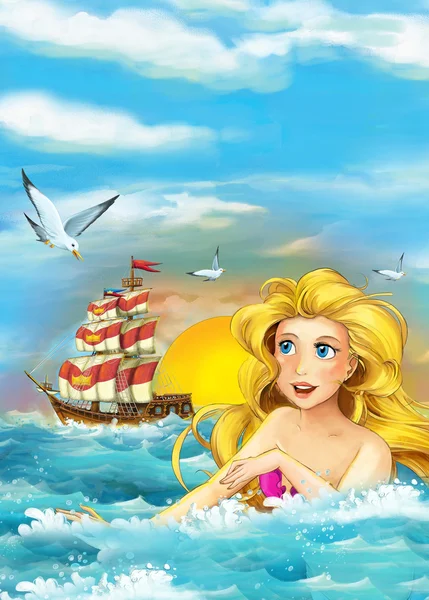 Cena de fantasia dos desenhos animados do navio à vela — Fotografia de Stock
