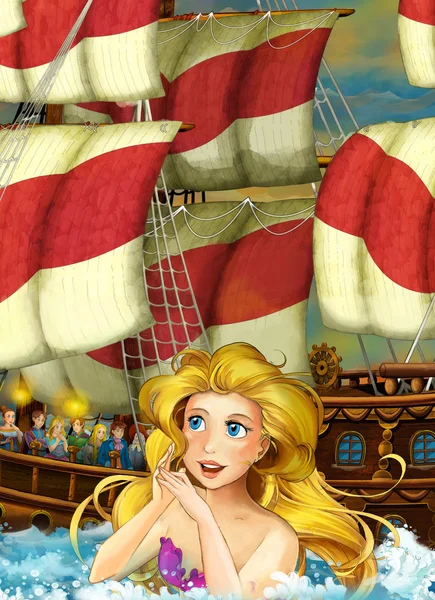 Dibujos animados escena de fantasía de la sirena natación — Foto de Stock