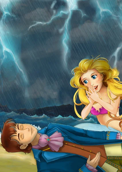 Sirène aider jeune prince dans la tempête — Photo